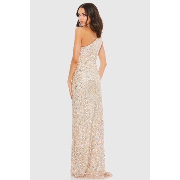 Mac Duggal Beige Sequin One Shoulder Gown With Slit - Size 4 - NWT - Picture 3 of 6